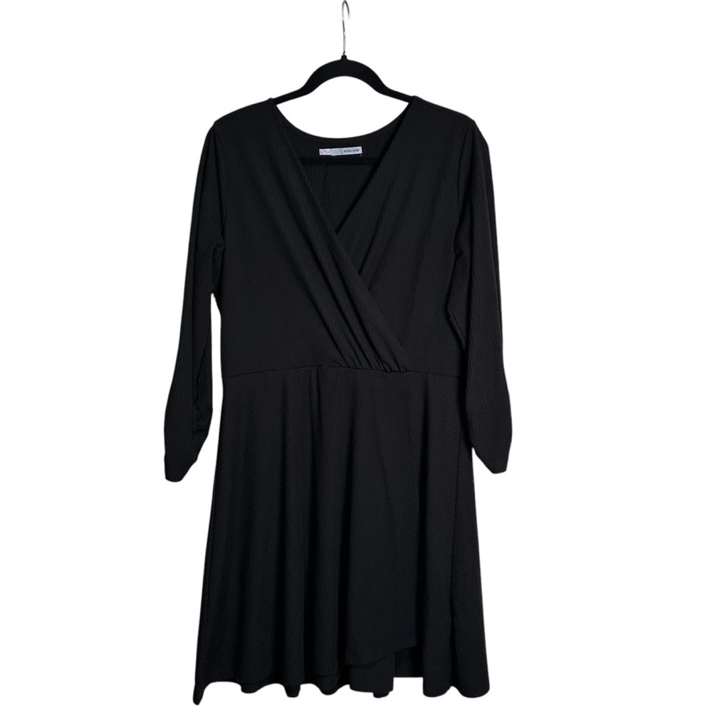 Maurices L Black Faux Wrap Knit Ribbed Dress